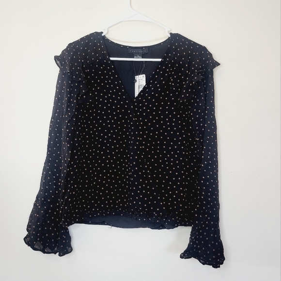 Sanctuary Spice of Life mini polka-dot ruffled long sleeve blouse size small - Picture 2 of 6